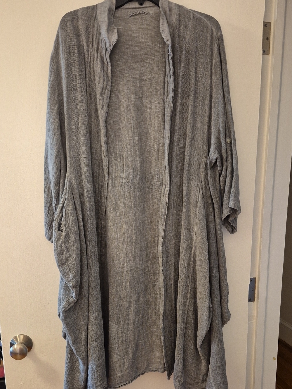 Lightweight Gray Open-Front Women's Duster Jacket